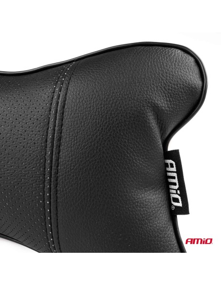 Set 2 perne pentru tetiere auto, marca AMIO, pentru sustinere gat din piele ecologica, culoare NEGRU
