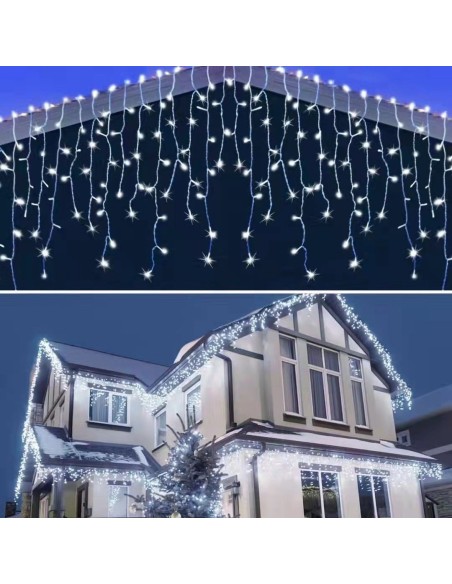 Instalatie de Craciun, tip turturi cu lumina led albastra, franjuri cu incarcare solara, 300 leduri, 8X0.7M, 6045B