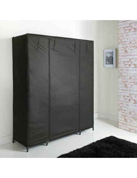 Dulap XXL pentru haine din material textil si schelet metalic, 12 rafturi (11 + 1 spatiu pentru umerase haine), culoare Neagra