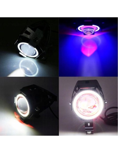 Proiector LED cu Lupa, Angel Eye ALB si Devil Eye RED, alimentare 12V, pentru Off-Road, ATV, SSV, UTV