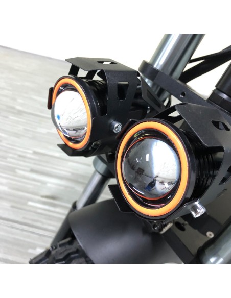 Proiector LED cu Lupa, Angel Eye ALB si Devil Eye RED, alimentare 12V, pentru Off-Road, ATV, SSV, UTV
