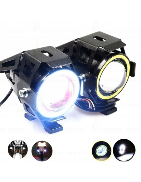 Proiector LED cu Lupa, Angel Eye ALB si Devil Eye RED, alimentare 12V, pentru Off-Road, ATV, SSV, UTV