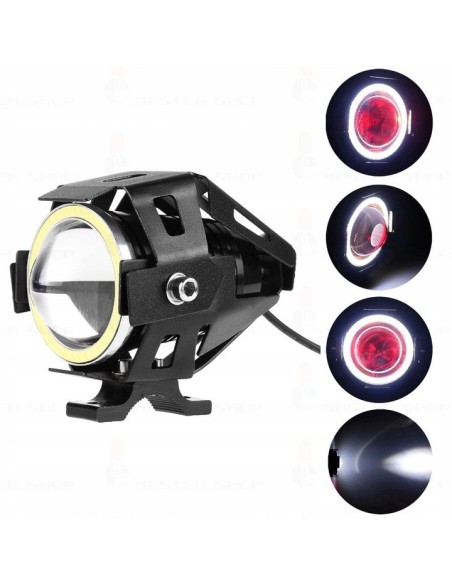 Proiector LED cu Lupa, Angel Eye ALB si Devil Eye RED, alimentare 12V, pentru Off-Road, ATV, SSV, UTV