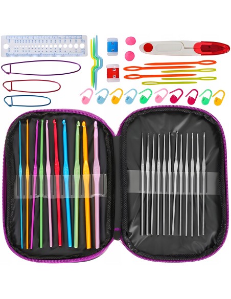 Set 50 piese pentru crosetat in husa din piele ecologica, un cadou perfect pentru pasiona?ii de crosetat sau broderie