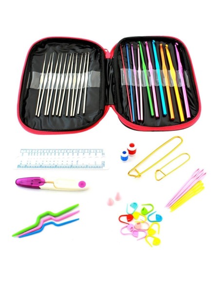 Set 50 piese pentru crosetat in husa din piele ecologica, un cadou perfect pentru pasiona?ii de crosetat sau broderie