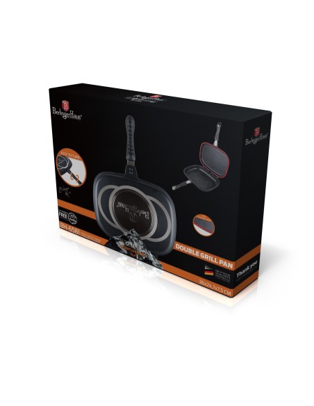 Tigaie grill dubla, 36 cm, marmorata, antiaderenta, maner magnetic, Granit Diamond Line, Berlinger Haus, BH 6581