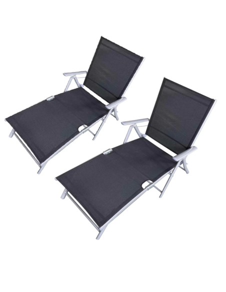 Set 2 Sezloguri de Gradina Pliabile cu Spatar Reglabil in 7 Pozitii, din Aluminiu si Plasa Respirabila, 64x145x89cm,