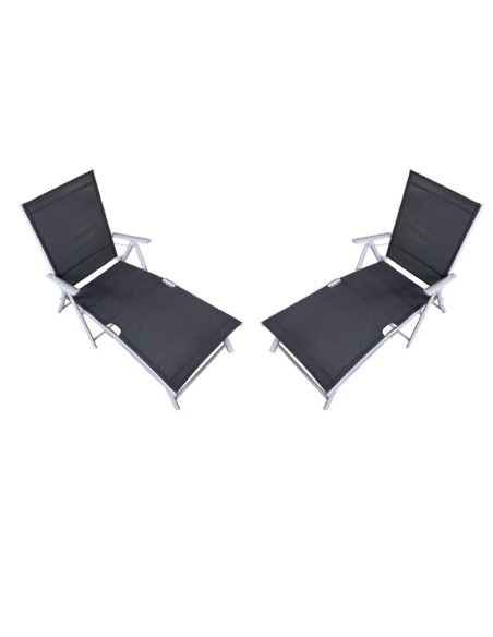 Set 2 Sezloguri de Gradina Pliabile cu Spatar Reglabil in 7 Pozitii, din Aluminiu si Plasa Respirabila, 64x145x89cm,