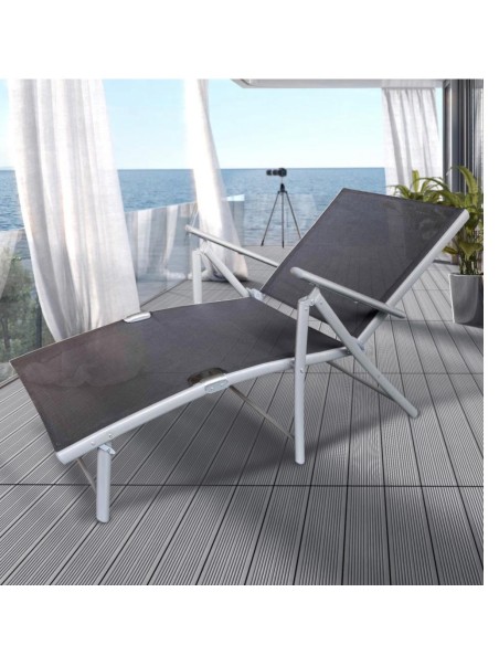 Set 2 Sezloguri de Gradina Pliabile cu Spatar Reglabil in 7 Pozitii, din Aluminiu si Plasa Respirabila, 64x145x89cm,