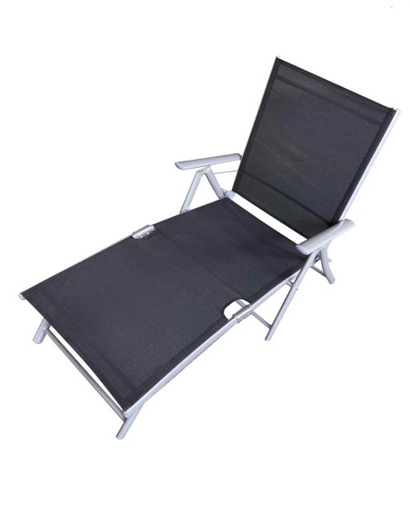 Set 2 Sezloguri de Gradina Pliabile cu Spatar Reglabil in 7 Pozitii, din Aluminiu si Plasa Respirabila, 64x145x89cm,