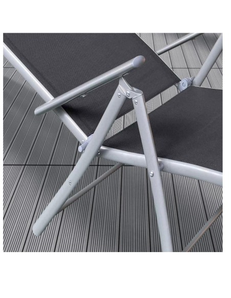Set 2 Sezloguri de Gradina Pliabile cu Spatar Reglabil in 7 Pozitii, din Aluminiu si Plasa Respirabila, 64x145x89cm,
