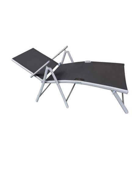Set 2 Sezloguri de Gradina Pliabile cu Spatar Reglabil in 7 Pozitii, din Aluminiu si Plasa Respirabila, 64x145x89cm,