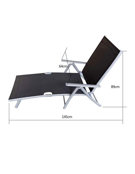 Set 2 Sezloguri de Gradina Pliabile cu Spatar Reglabil in 7 Pozitii, din Aluminiu si Plasa Respirabila, 64x145x89cm,