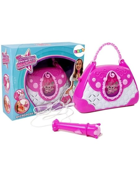 Gentuta karaoke roz, cu microfon si USB, pentru fetite, LeanToys, 7829
