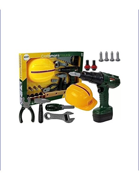 Set scule de joaca pentru copii, bormasina cu burghiu, casca si accesorii, LeanToys, 7215