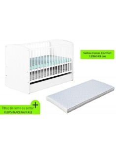 Patut cu sertar KLUPS Karolina II Alb + Saltea 8 MyKids...