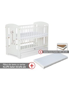 Patut cu sertar KLUPS Safari Giraffe Alb + Saltea 10...