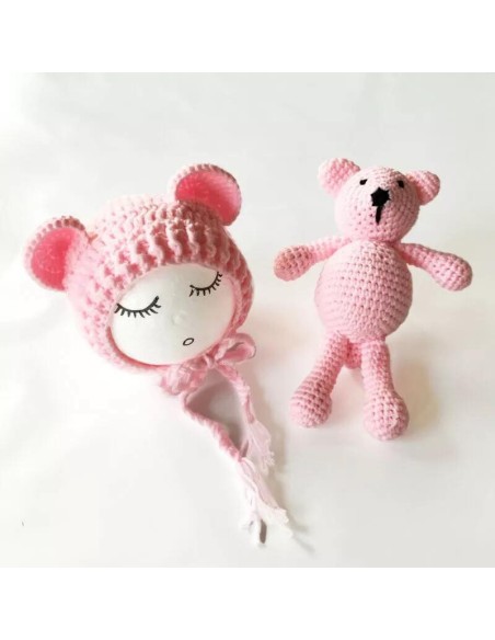 Set de caciulita cu ursulet pentru nou-nascut Drool (Culoare: Roz inchis)