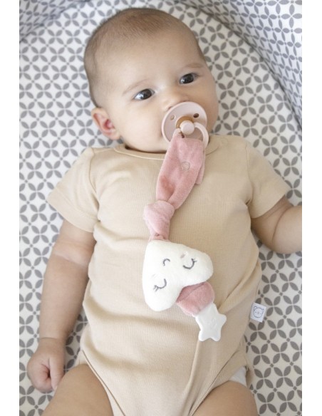 Lant pentru suzeta din material textil cu steluta BabyJem (Culoare: Gri)