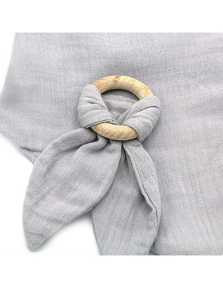 Set baveta cu doua fete din muselina cu jucarie dentitie BabyJem (Culoare: Ecru)