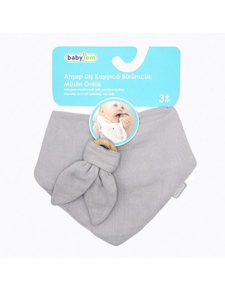 Set baveta cu doua fete din muselina cu jucarie dentitie BabyJem (Culoare: Ecru)