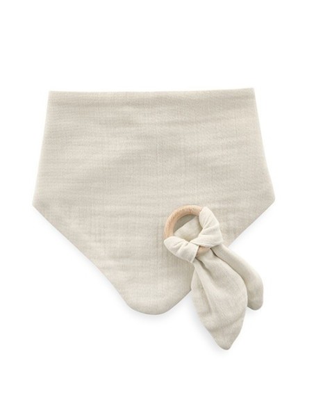 Set baveta cu doua fete din muselina cu jucarie dentitie BabyJem (Culoare: Ecru)