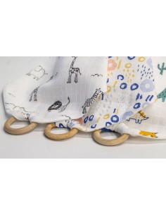 Baveta din muselina cu inel din lemn BabyJem (Model: Zoo) 2