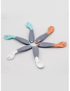 Set lingurita si furculita cu maner gri BabyJem (Culoare:...