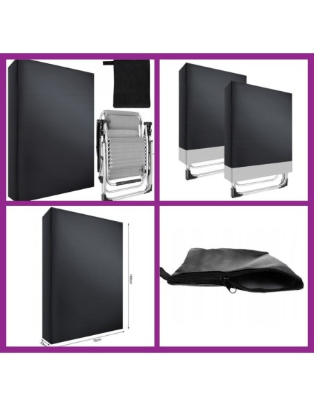 Set 4 piese Mercaton, 2 sezlonguri pliabile cu tetiera, suport pentru picioare si 2 Huse Impermeabile cu fermoar, Max 160 kg, Al