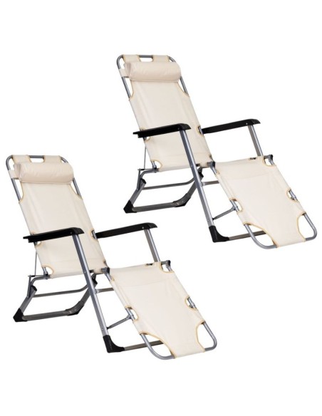 Set 2 sezlonguri pliabile cu tetiera si suport pentru picioare, reglabile 3 pozitii, Max 160 kg, Tesatura, Cadru Metalic Negru,