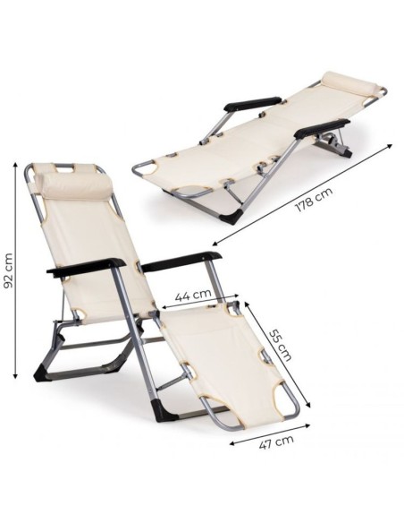 Set 2 sezlonguri pliabile cu tetiera si suport pentru picioare, reglabile 3 pozitii, Max 160 kg, Tesatura, Cadru Metalic Negru,