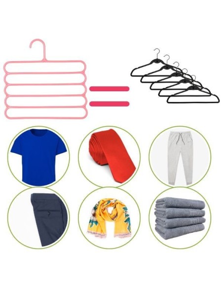 Set 4 umerase multifunctionale din plastic cu 5 pozitii pentru pantaloni, fuste, cravate, prosoape, care ajuta la economisirea s