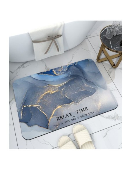 Covoras pentru baie Relax Time ultra absorbant, anti-alunecare, material Diaton, Model Marmura Luxury , 40 x 60 cm, Blue