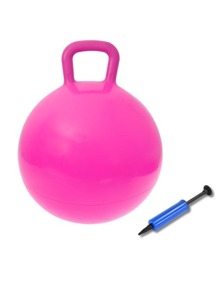 Set Minge gonflabila cu maner pentru copii, PVC, 45 cm si Pompa de mana, Maxim 80 kg, Roz