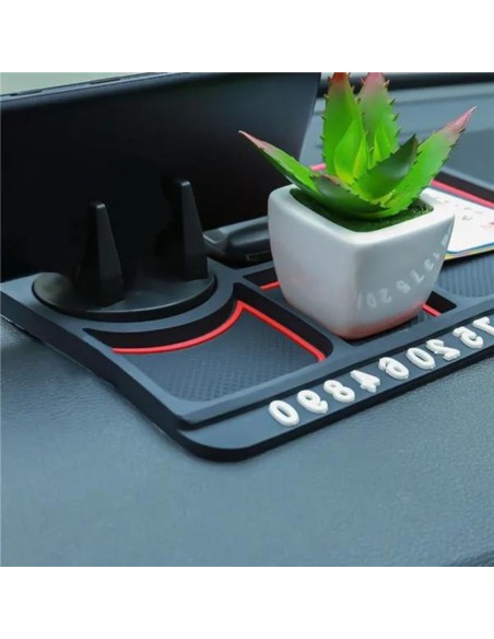 Covoras multifunctional 4 in 1 pentru bordul masinii, antiderapant, PVC, Negru, 25 x 18 cm