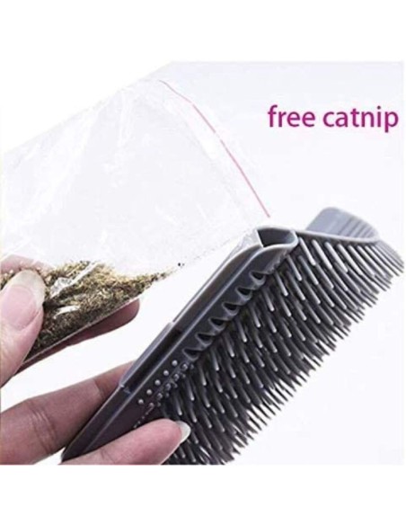 Perie de masaj si curatarea blanii cu iarba Catnip pentru pisicute, montaj pe colturi, 8.5 x 12.5 cm, Gri