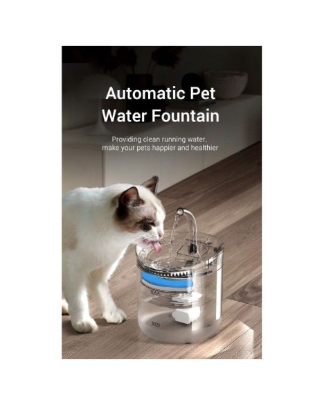 Fantana automata electrica, dozator de apa pentru animalele de companie, 2000 ml, 16.5 x 22 cm, 5V, 40 dB, Transparent