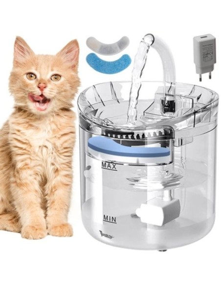 Fantana automata electrica, dozator de apa pentru animalele de companie, 2000 ml, 16.5 x 22 cm, 5V, 40 dB, Transparent