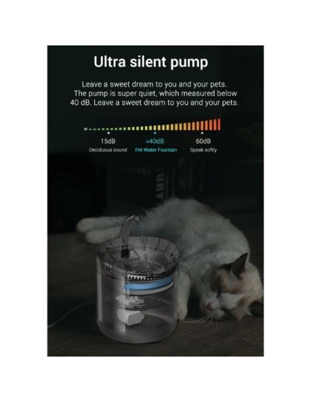 Fantana automata electrica, dozator de apa pentru animalele de companie, 2000 ml, 16.5 x 22 cm, 5V, 40 dB, Transparent