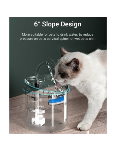 Fantana automata electrica, dozator de apa pentru animalele de companie, 2000 ml, 16.5 x 22 cm, 5V, 40 dB, Transparent