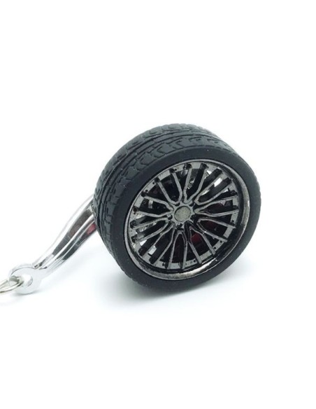Breloc metalic anticoroziv, model roata auto, Negru