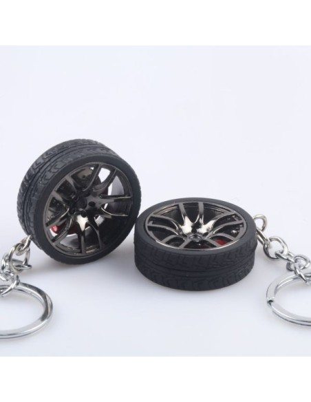 Breloc metalic anticoroziv, model roata auto, Negru