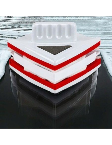 Stergator dublu cu magnet pentru curatarea geamurilor cu grosime intre 5 si 15 mm, Alb / Verde