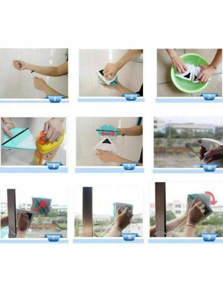 Stergator dublu cu magnet pentru curatarea geamurilor cu grosime intre 5 si 15 mm, Alb / Verde