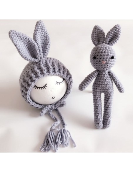 Set de caciulita cu iepuras pentru nou-nascut Drool (Culoare: Gri albastrui)