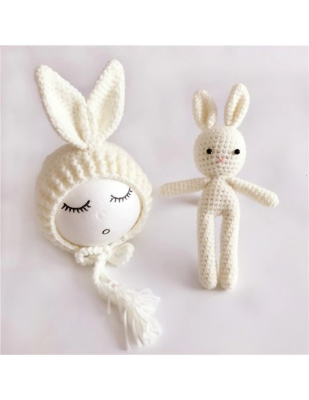 Set de caciulita cu iepuras pentru nou-nascut Drool (Culoare: Alb)