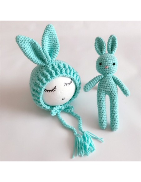 Set de caciulita cu iepuras pentru nou-nascut Drool (Culoare: Bleu)