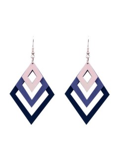 Cercei cu forma geometrica din lemn, 3 romburi, Mov, 11 x...