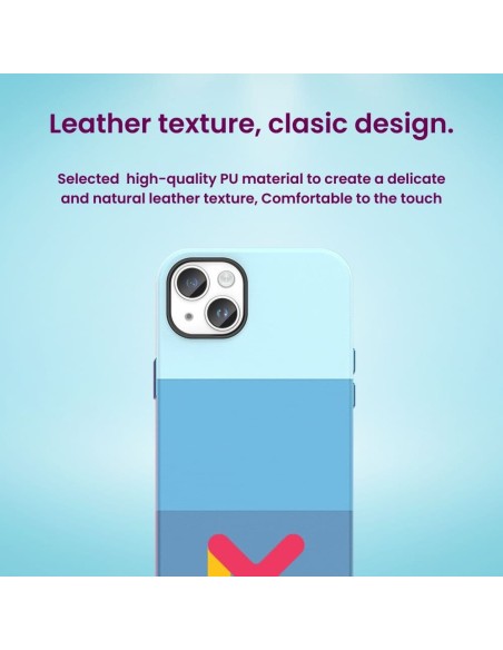 Husa de protectie din piele ecologica rezistenta la socuri pentru Iphone 14, Albastru, M Color Series