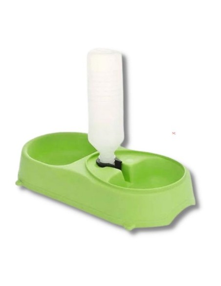 Bol dublu pentru hrana si dozator de apa pentru animale de companie, 34x18x7 cm, Verde